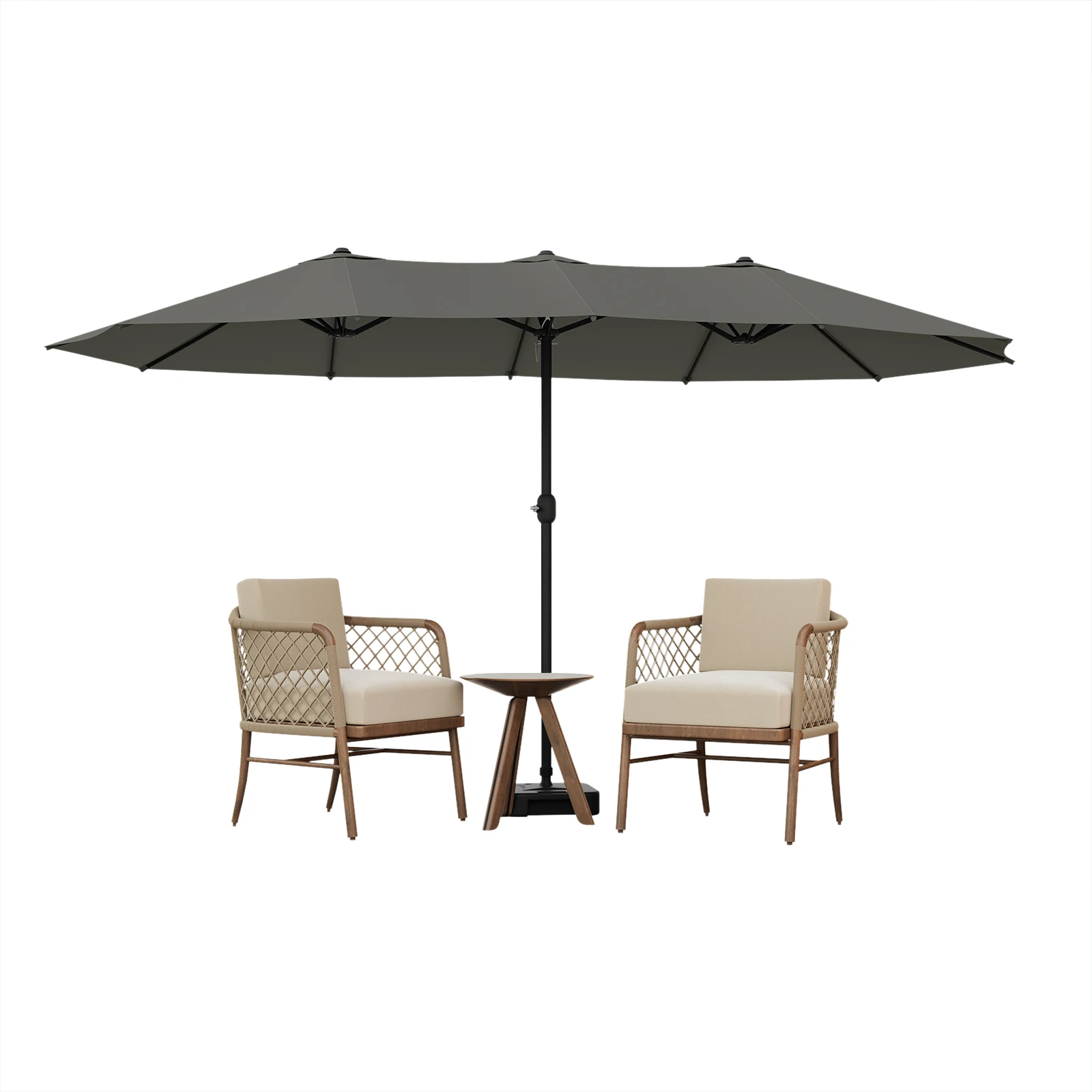 parasol triple spatieux protection solaire, UPF 50+ avec manivelle 390 x 200/450 x 267 cm EUGAD – Image 2