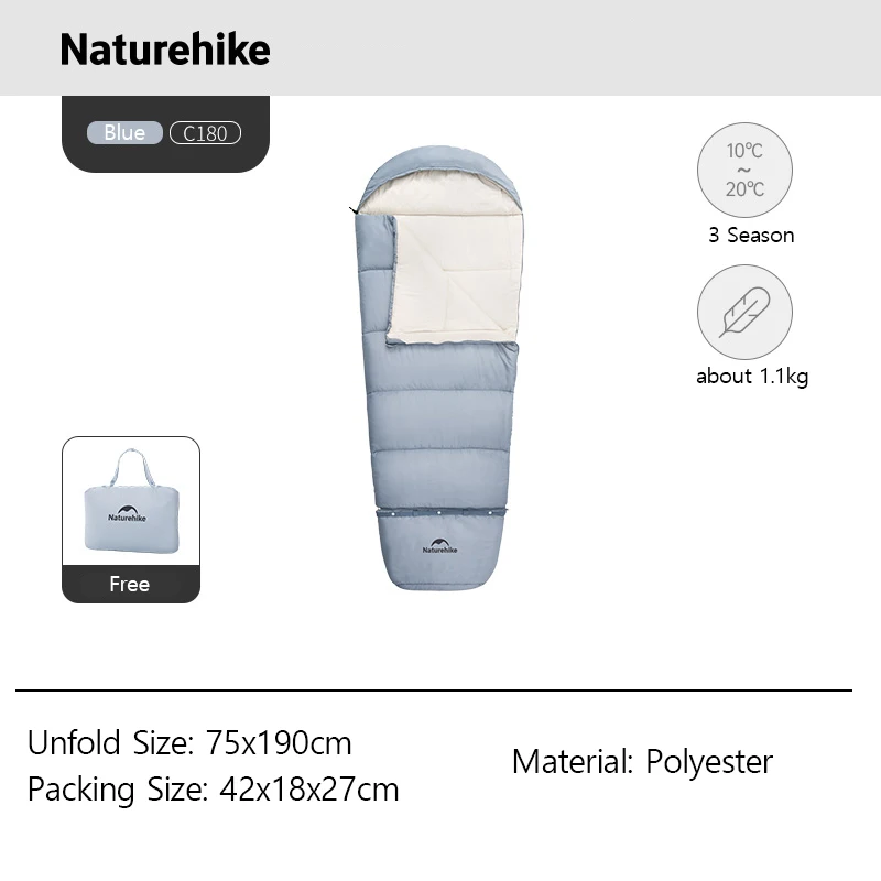 Sac de couchage enfants imperméable, ultraléger avec pieds épissés, 3 saisons, 15 à - 5°C Naturehike 2026 – Image 9