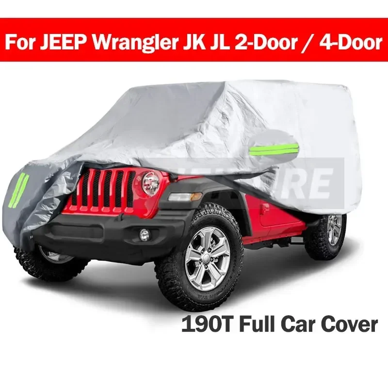 Housse de voiture extérieure imperméable 2/4 anti-poussière, protection UV 190T pour Jeep Wrangler JK JL YJ 1987- – Image 2
