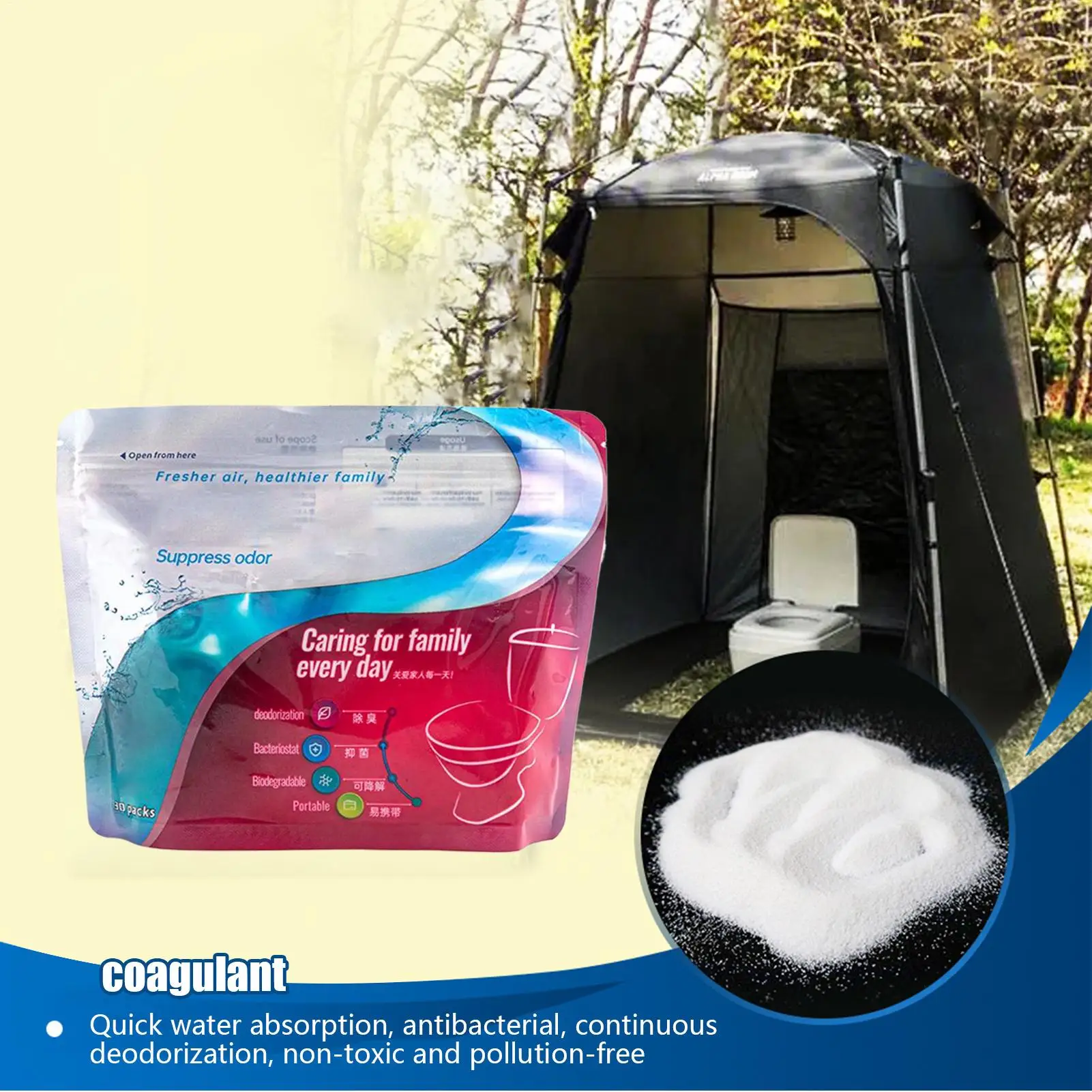 Lot de 30 poudres gel de toilette absorbantes écologiques toilettes portables