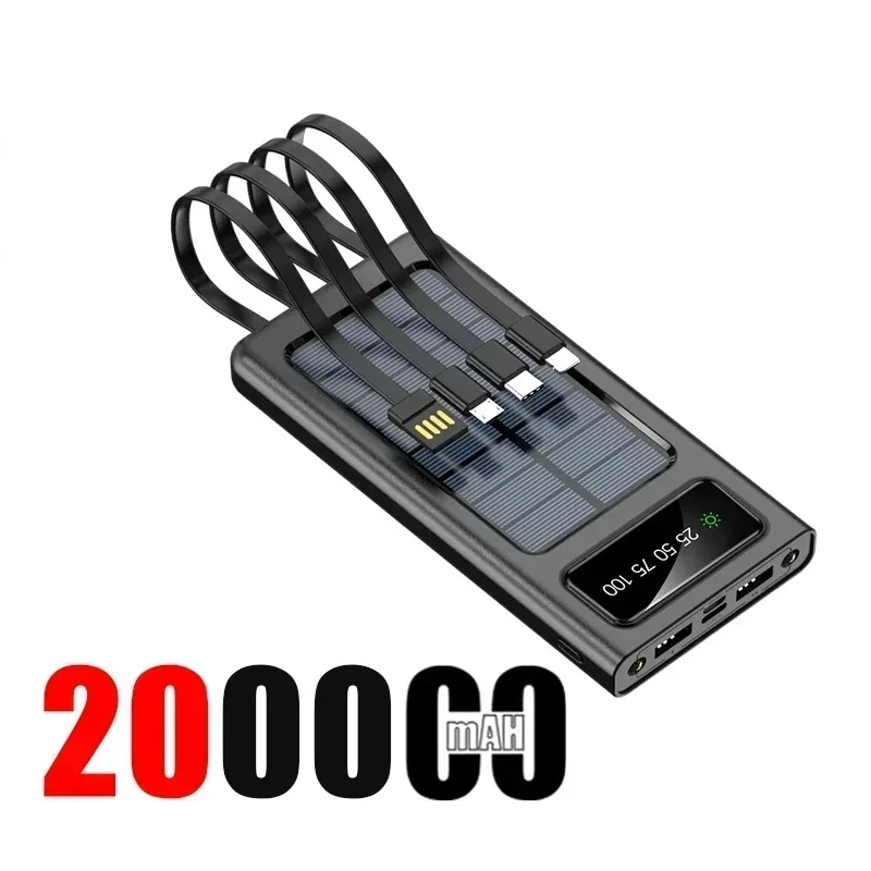 CHARGEUR solaire 200 000 mAh Charge ultra rapide 4 en 1 USB-C 4 câbles Lumière LED extérieure Ultra Capacité pour iPhone Samsung – Image 11