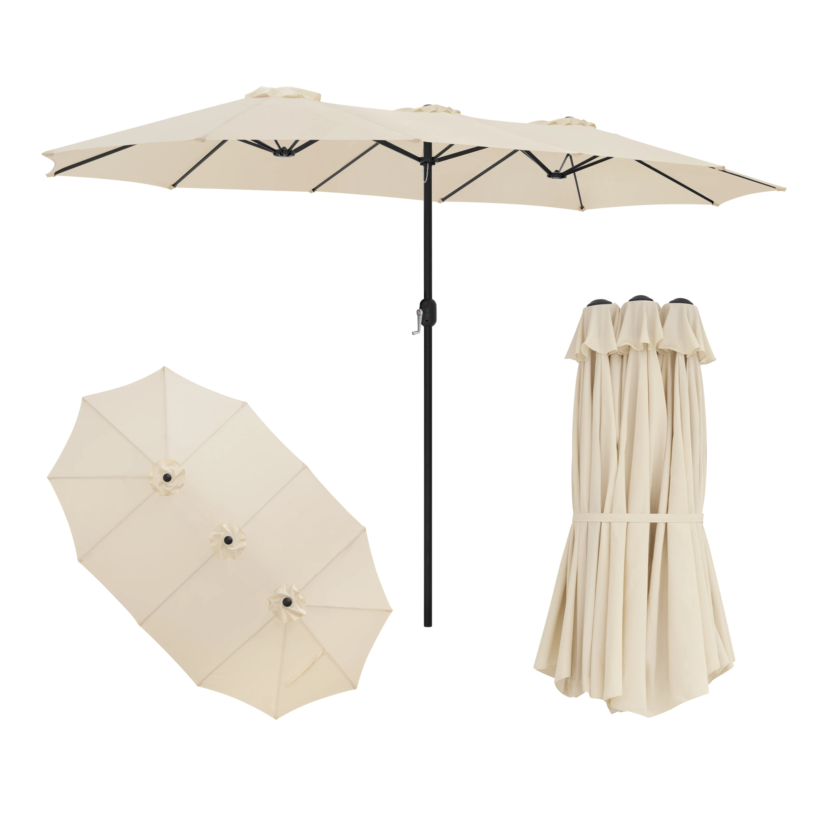 parasol triple spatieux protection solaire, UPF 50+ avec manivelle 390 x 200/450 x 267 cm EUGAD