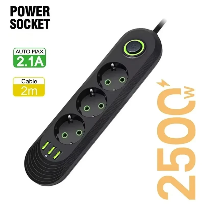 Rallonge multiprise EU 2 500 W, filtre réseau EU avec ports USB – Image 5