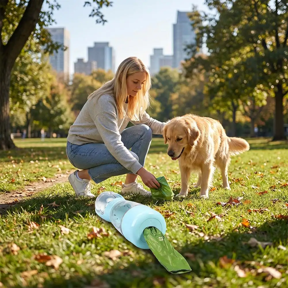 Bouteille d'eau portable 3-en-1 distributeur d'eau, de nourriture et sac a crotte – Image 3