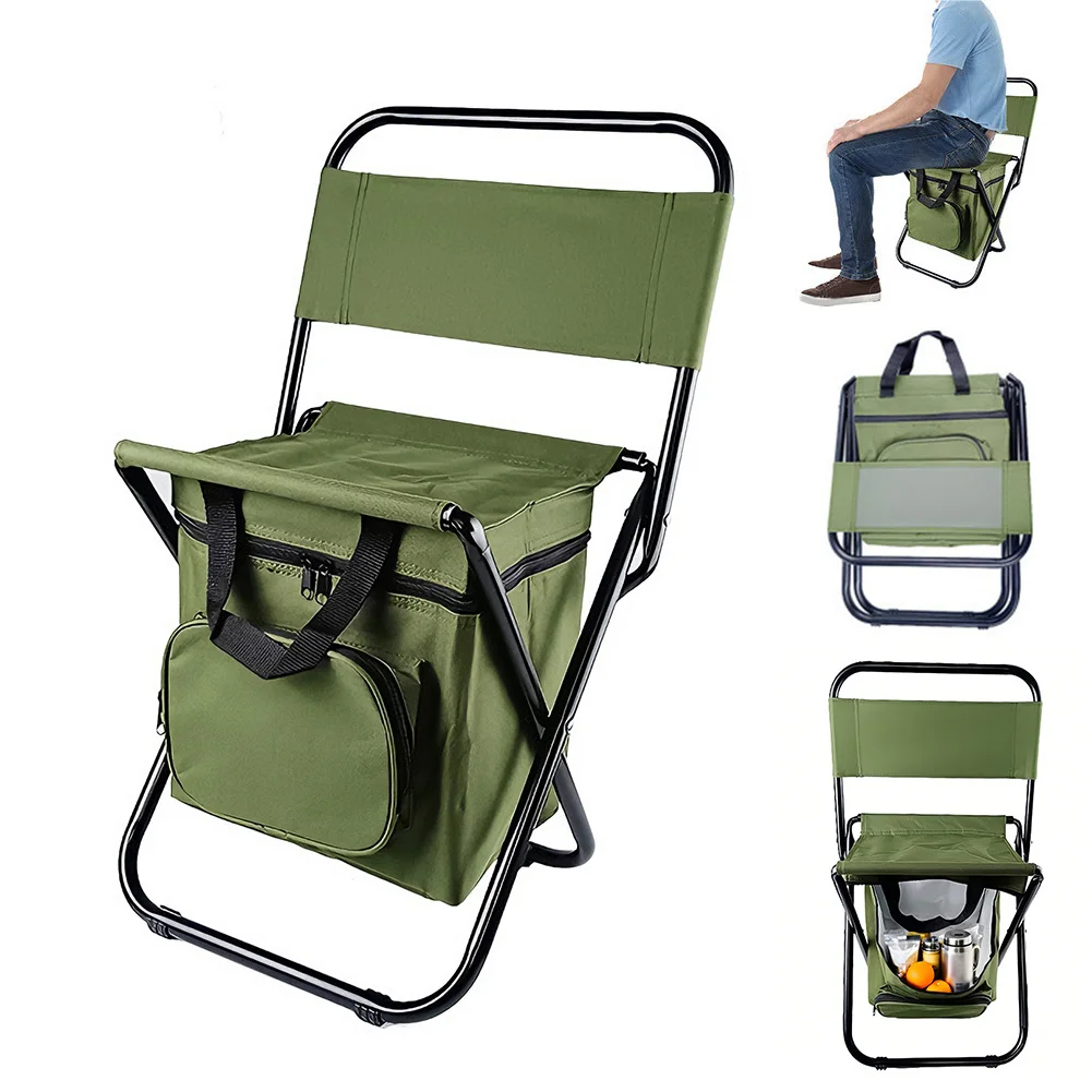 Chaise de camping pliable 2-en-1 avec sac isotherme idéal pêche et plein air