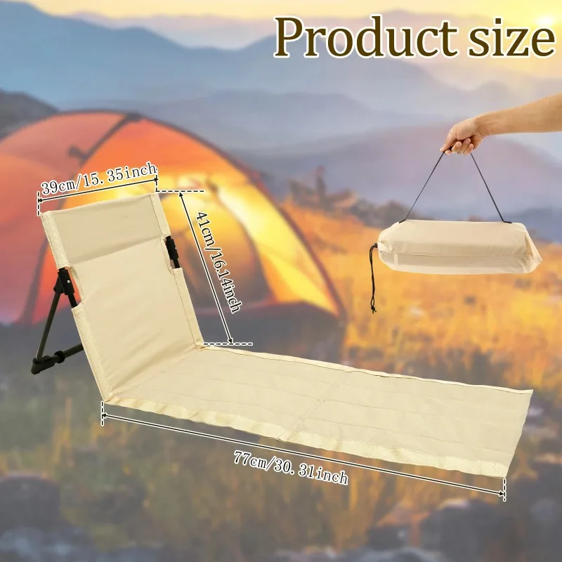 Chaise longue pliable extérieur plage camping, tissu Oxford dossier, coussin – Image 3