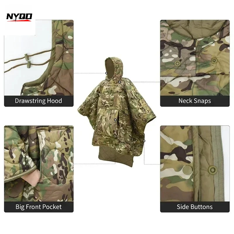 Poncho/Couverture camouflage isolante imperméable doublure chaude d'hiver idéale pour la chasse ou acivité en plein air – Image 3