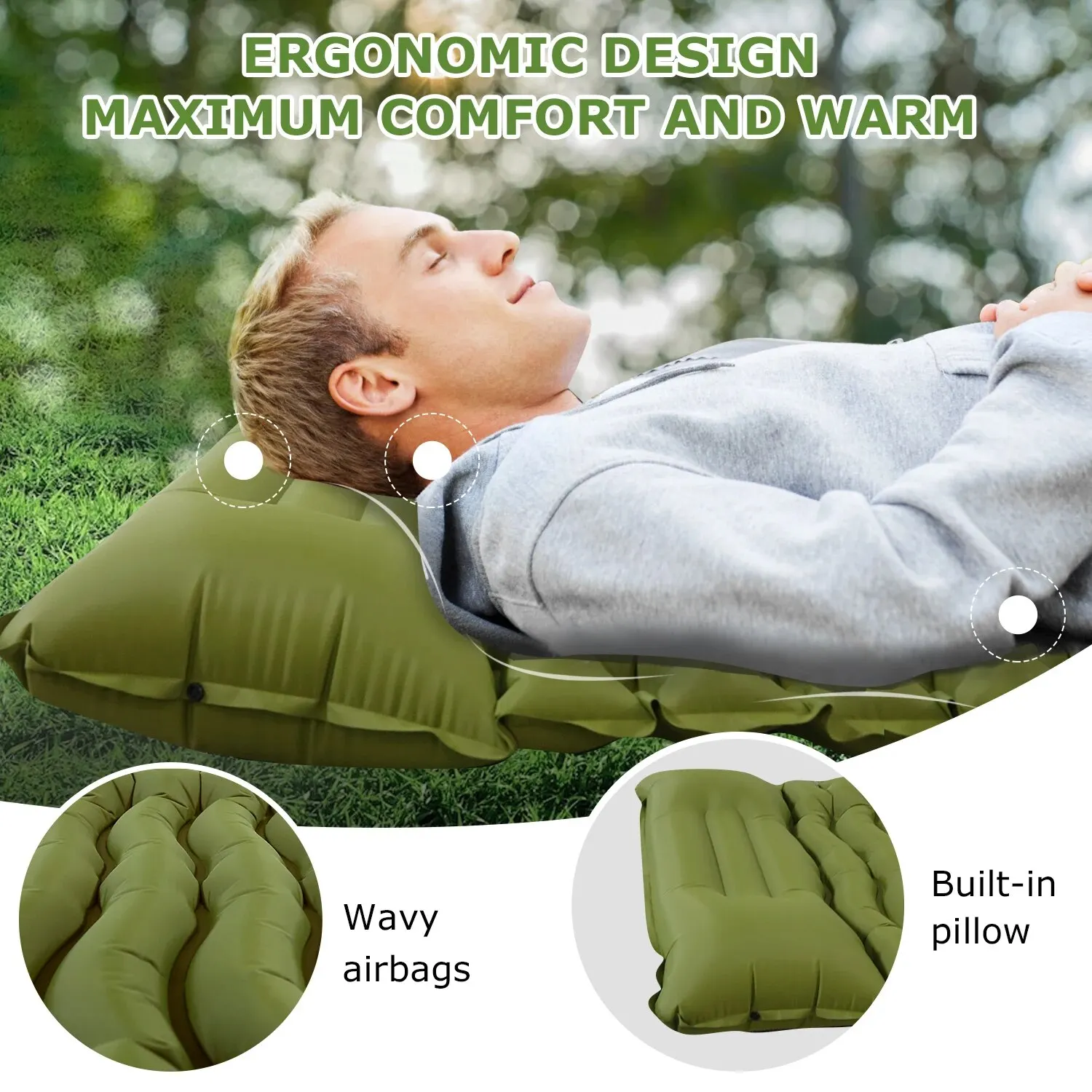Matelas gonflable de camping épais avec oreiller intégré à pompe – Image 5