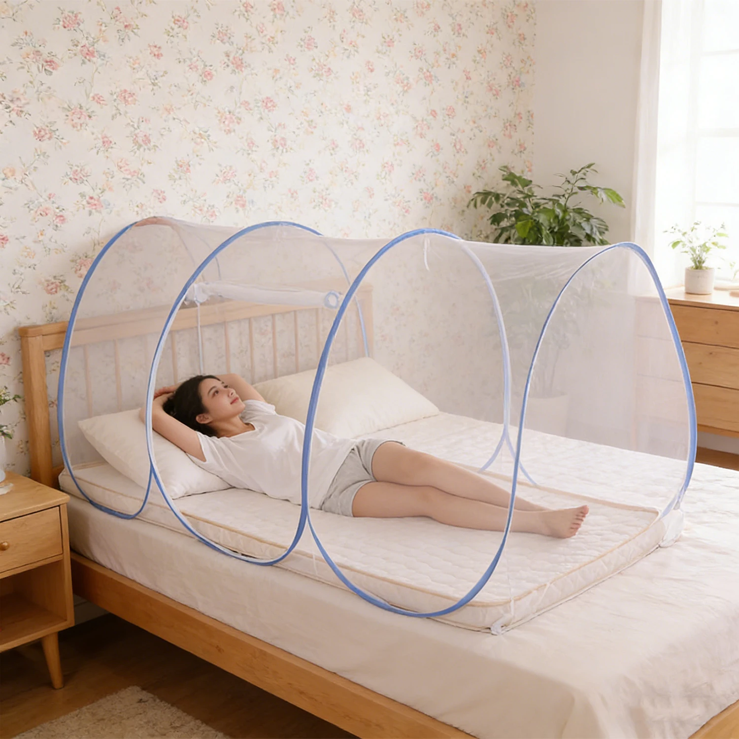 360 ° Moustiquaire de protection respirante en maille pour lit simple, moustiquaire pop-up pliable facile à installer – Image 2