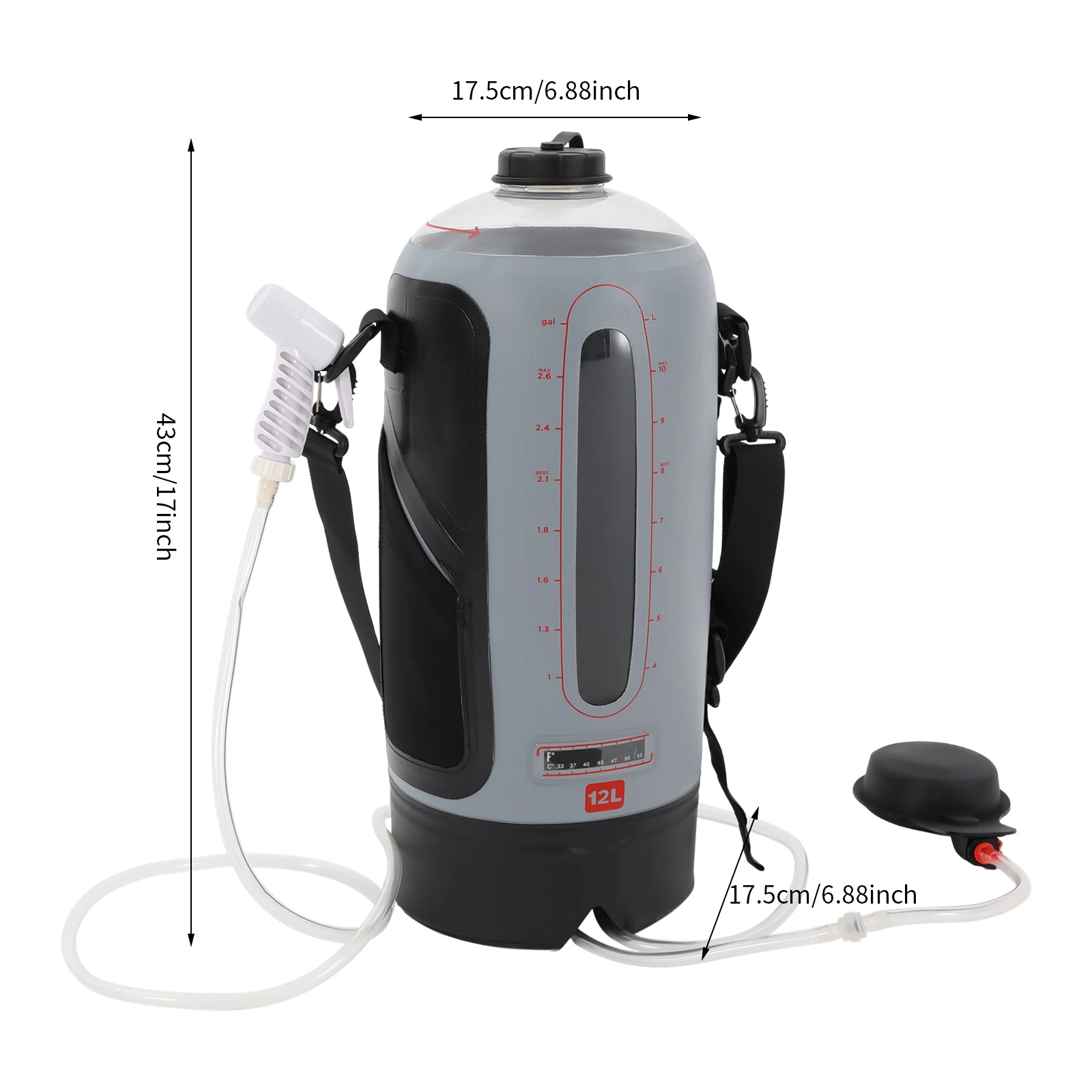 Douche de camping portable 12 L, à pression mains libres, chauffant solaire avec tuyau et valve marche/arrêt – Image 6