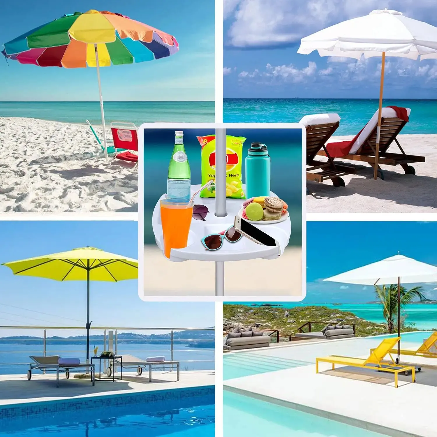Plateau parasole avec 4 porte-gobelets et 4 espaces collations, CYBeach Umbrella extérieur – Image 4