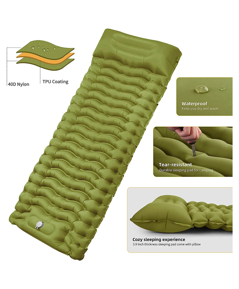 Matelas gonflable de camping épais avec oreiller intégré à pompe – Image 11
