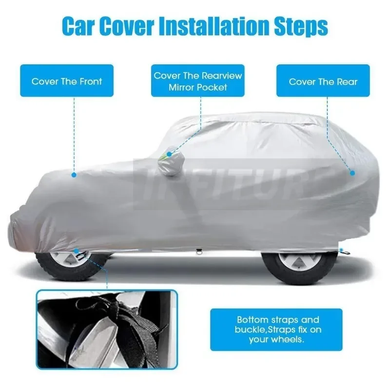Housse de voiture extérieure imperméable 2/4 anti-poussière, protection UV 190T pour Jeep Wrangler JK JL YJ 1987- – Image 4