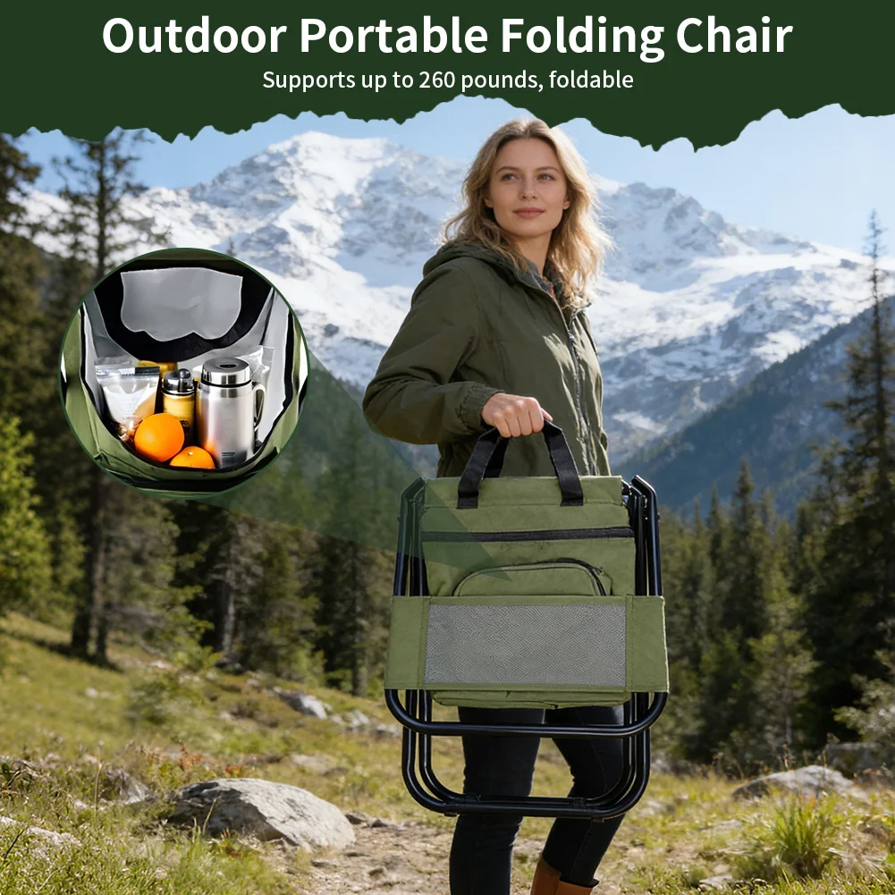 Chaise de camping pliable 2-en-1 avec sac isotherme idéal pêche et plein air – Image 4