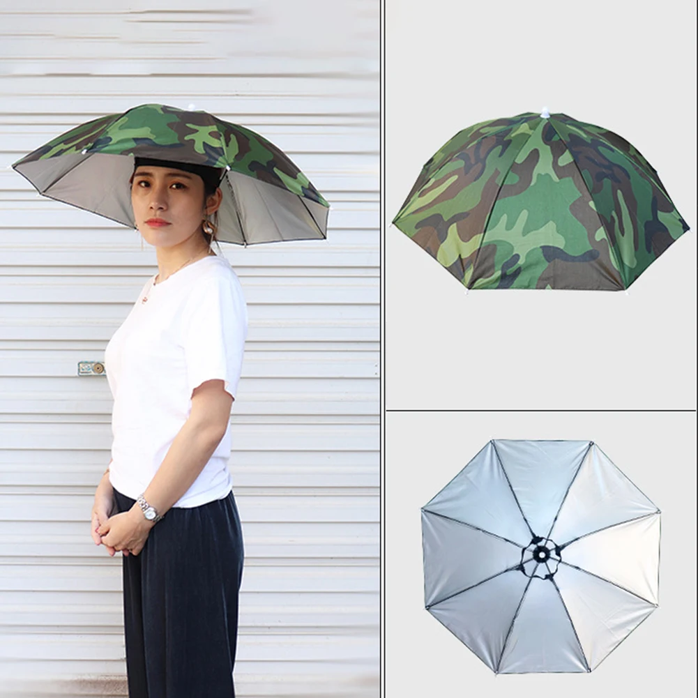 Casquette de parapluie de pêche mains libres, couvre-chef de 69 cm de diamètre, pour soleil, pluie, plage, Golf, pêche, randonnée – Image 12