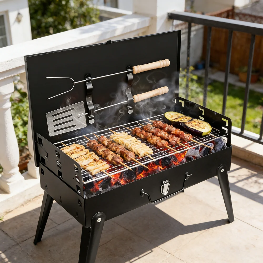 Barbecue portable pliable au charbon camping en plein air, pique-nique – Image 3