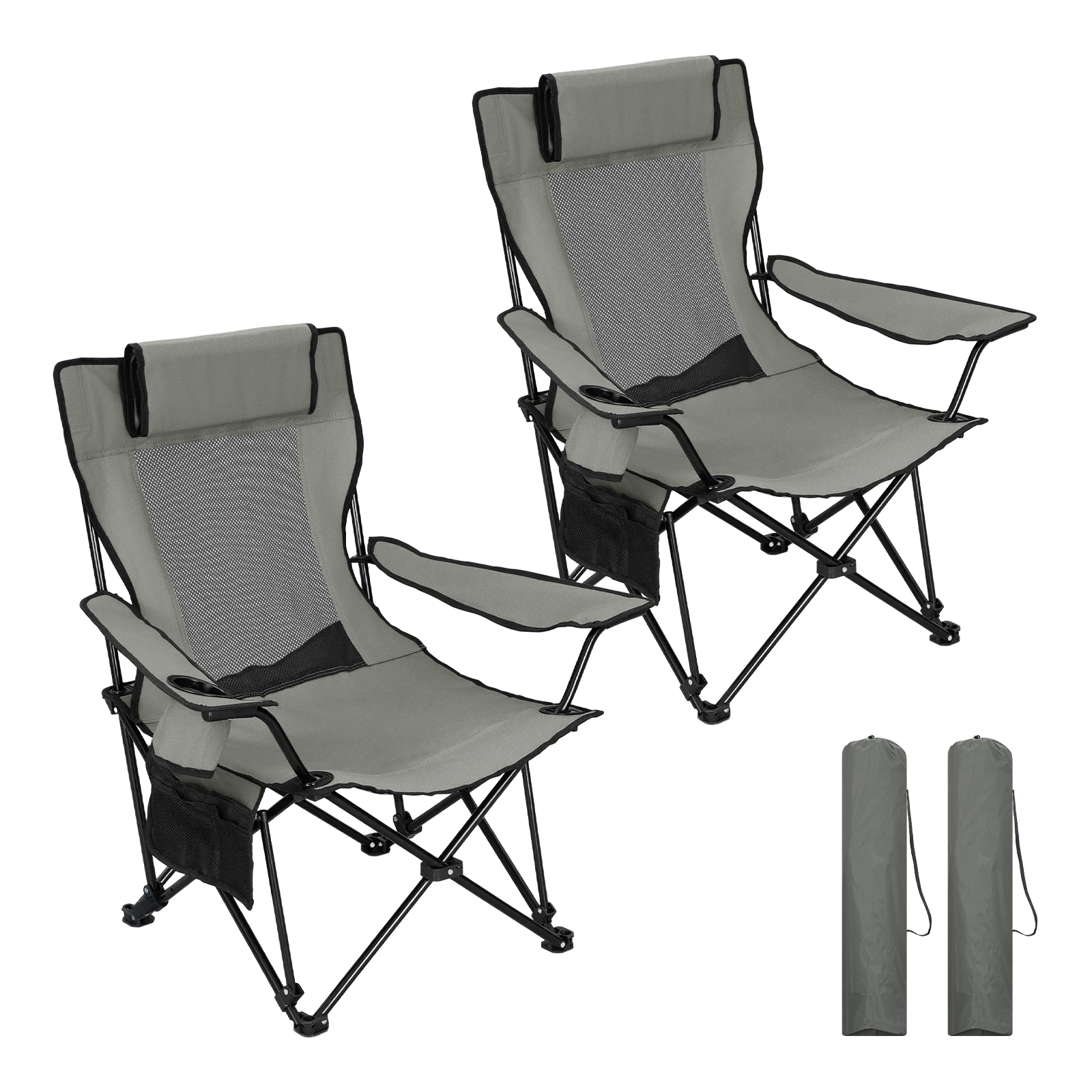 Chaise de LUXE camping pliante 1/2 pièces avec dossier réglable poches latérales porte-gobelet Appuie-tête convertible 150 KG WOLTU – Image 11