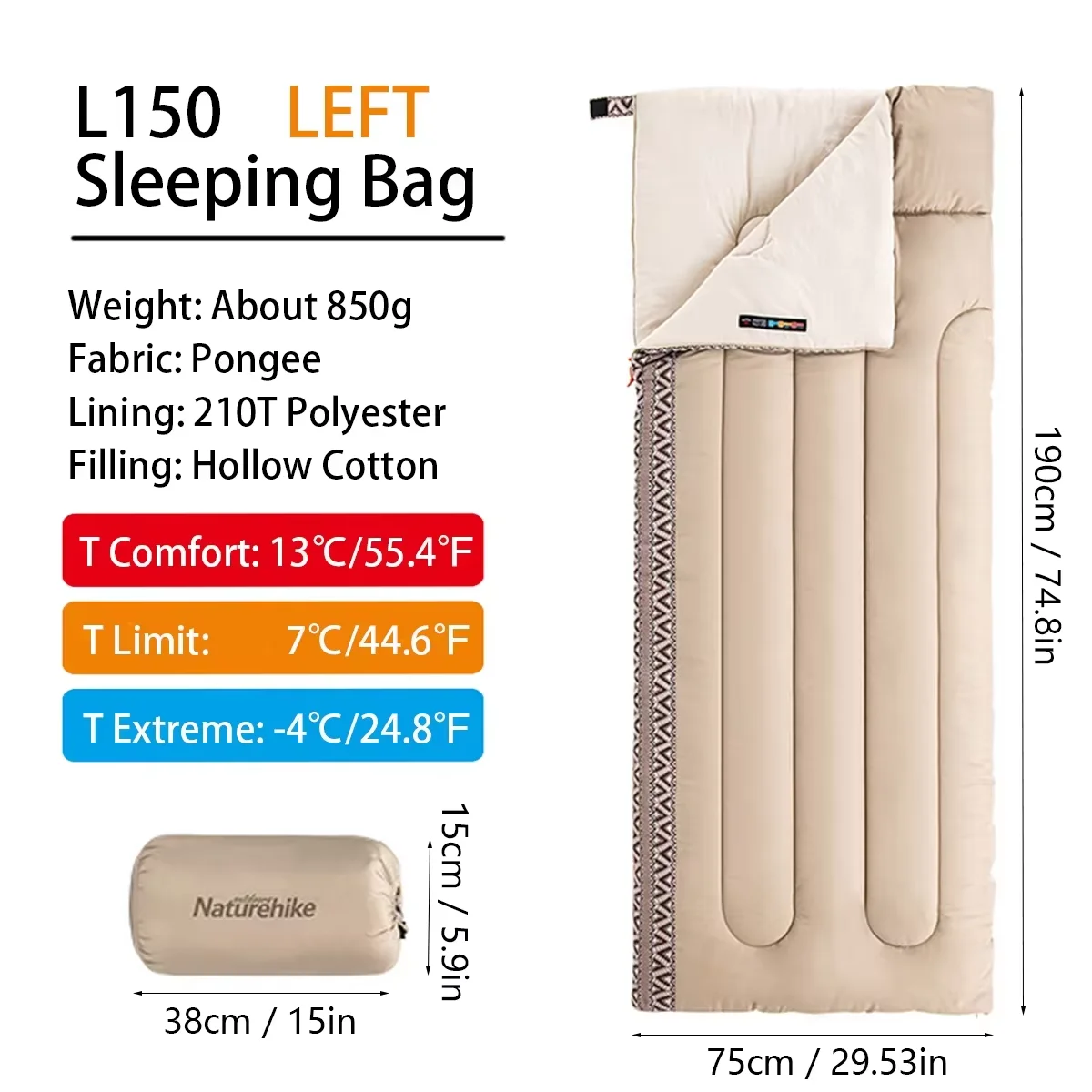 Sac de couchage adulte, ultra-légère 4 saisons, lavable en machine Naturehike L150 – Image 8