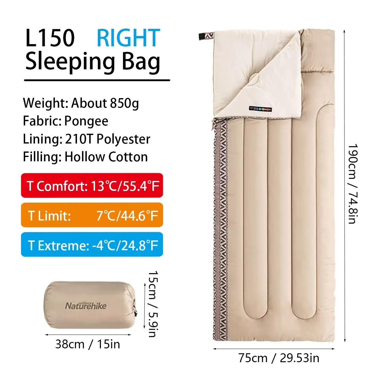 Sac de couchage adulte, ultra-légère 4 saisons, lavable en machine Naturehike L150 – Image 7