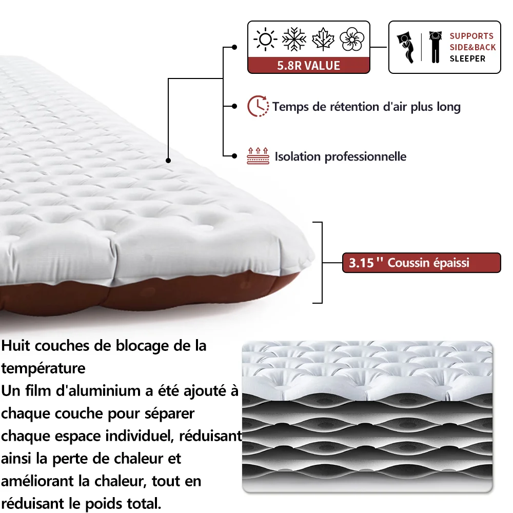 Matelas gonflable de camping couchage pliable ultraléger pour tente Naturehike R 5.8 – Image 3