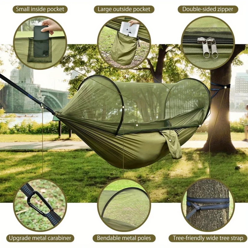 Hamac de camping 2 en 1 avec moustiquaire ultraléger en nylon appoint survie plein air – Image 4