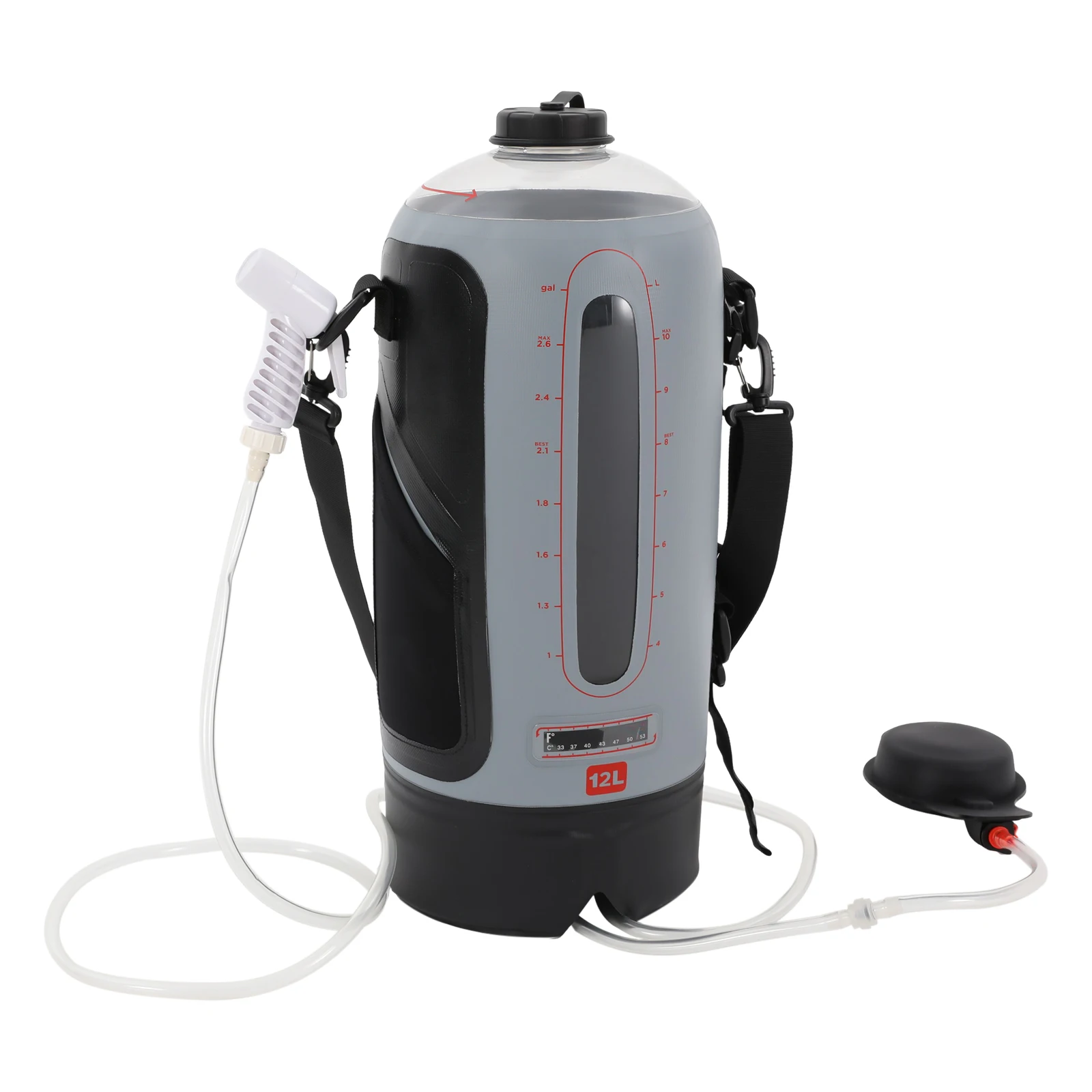 Douche de camping portable 12 L, à pression mains libres, chauffant solaire avec tuyau et valve marche/arrêt – Image 2