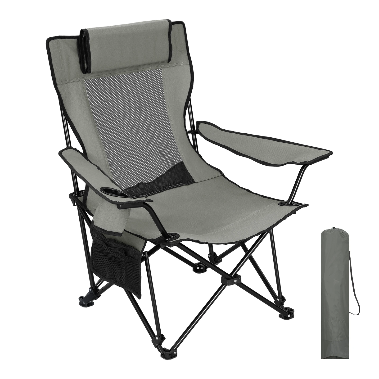 Chaise de LUXE camping pliante 1/2 pièces avec dossier réglable poches latérales porte-gobelet Appuie-tête convertible 150 KG WOLTU – Image 9