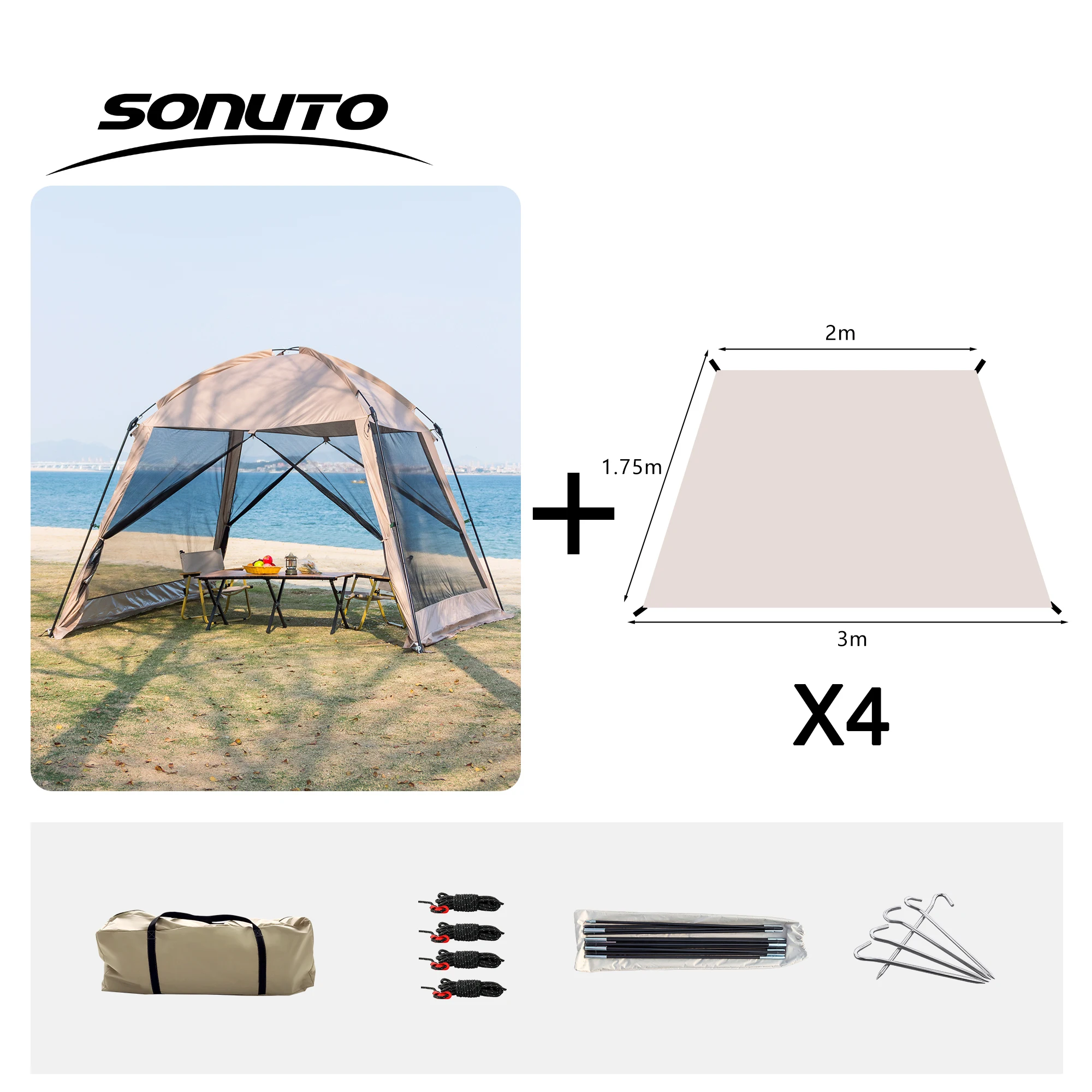 6 Person Camping Tent, Waterproof Windproof Sun Shelter, Instant Setup Family Tent for Outdoor Beach Picnic, 210D Oxford Fabric – Image 9