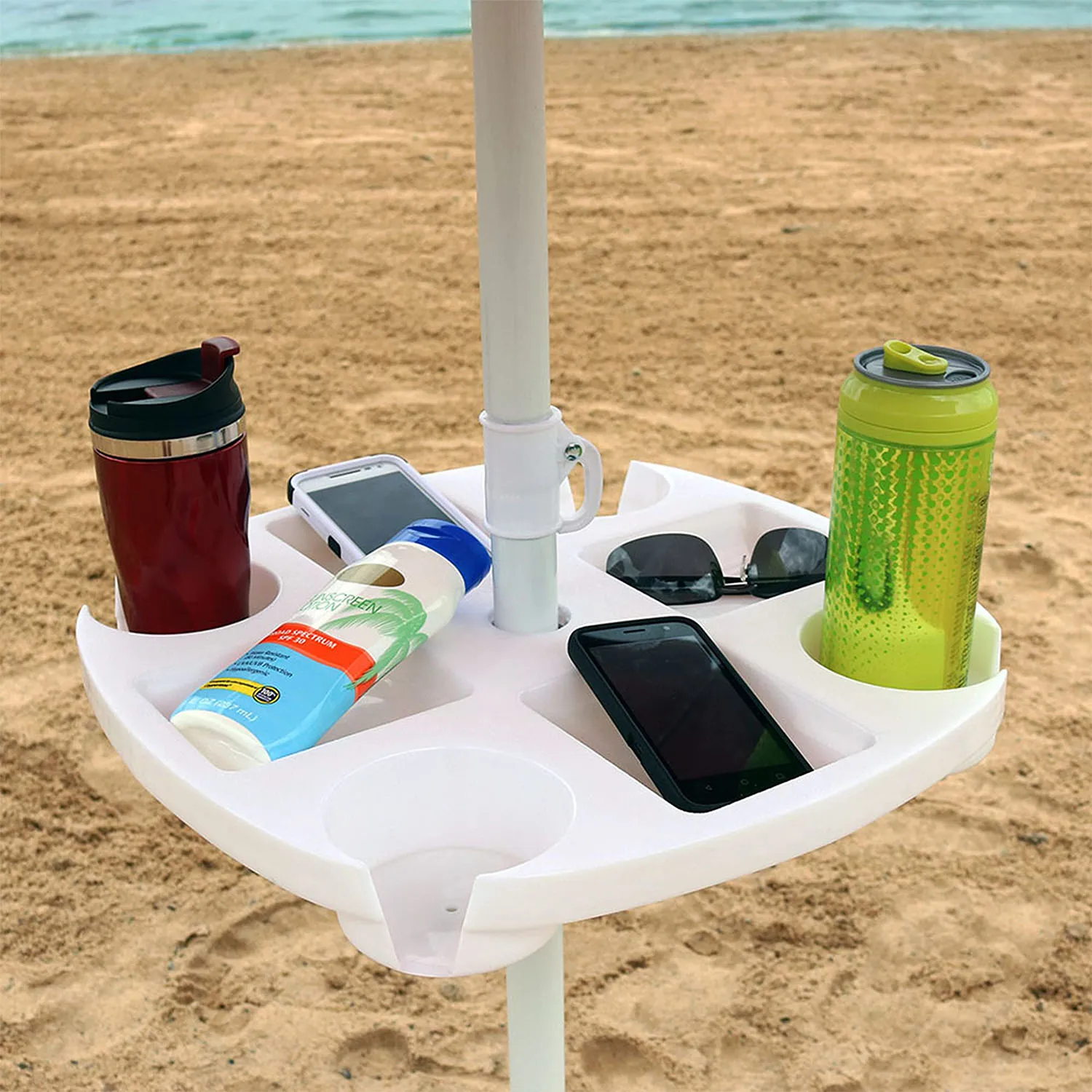 Plateau parasole avec 4 porte-gobelets et 4 espaces collations, CYBeach Umbrella extérieur