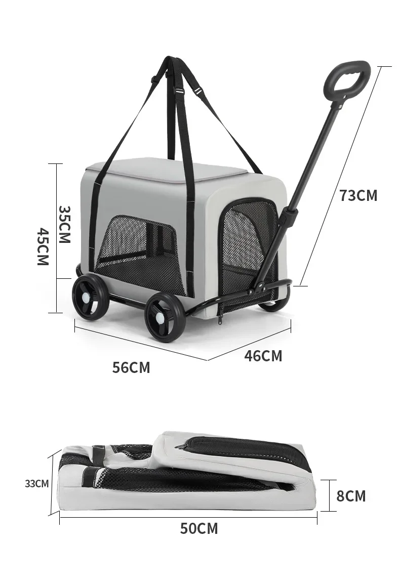 Foldable Pet Stroller for Cats Dogs, Lightweight Travel Cat Stroller, Outdoor Pushchair for Puppies, One-Hand Folding – Image 22