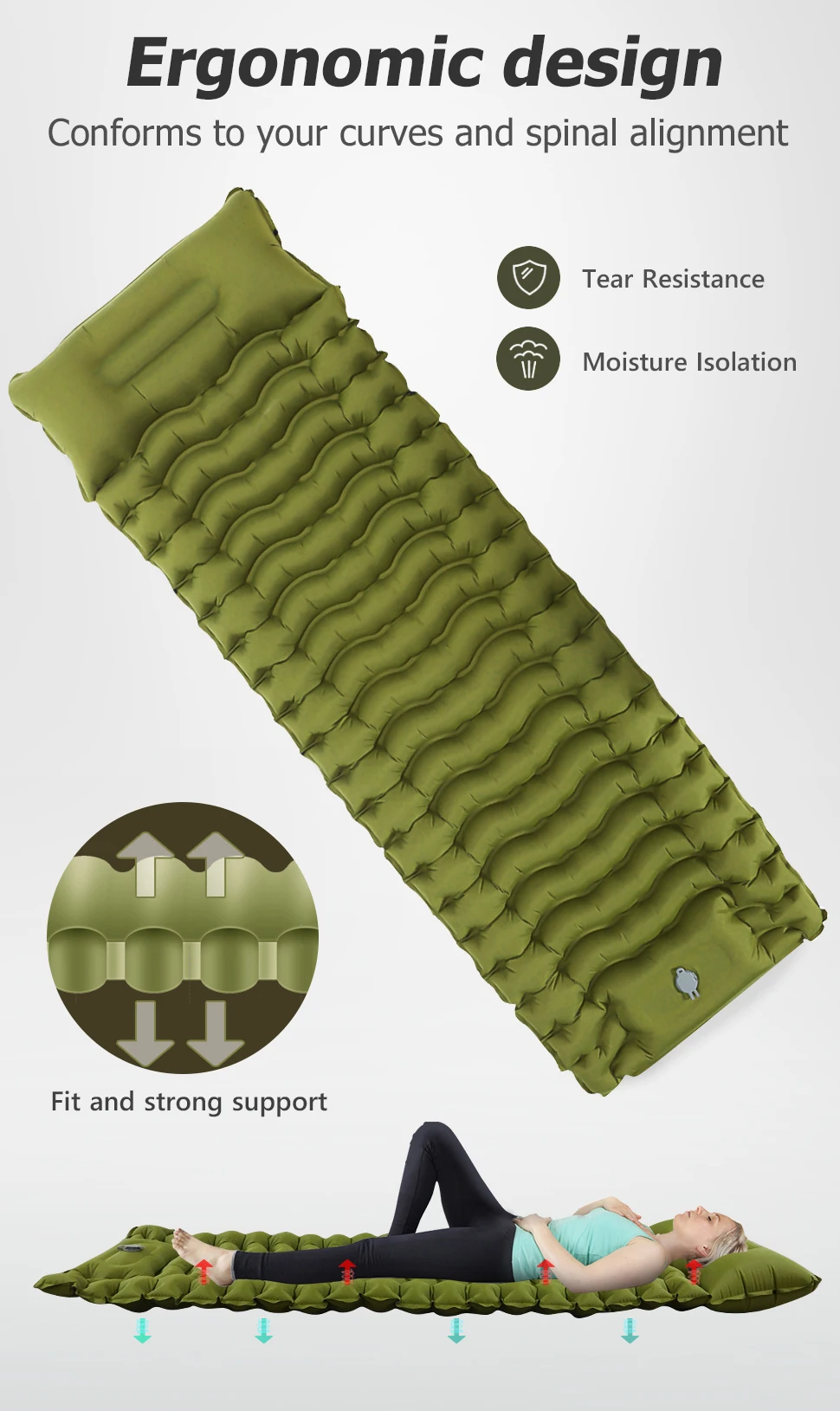 Matelas gonflable de camping épais avec oreiller intégré à pompe – Image 9