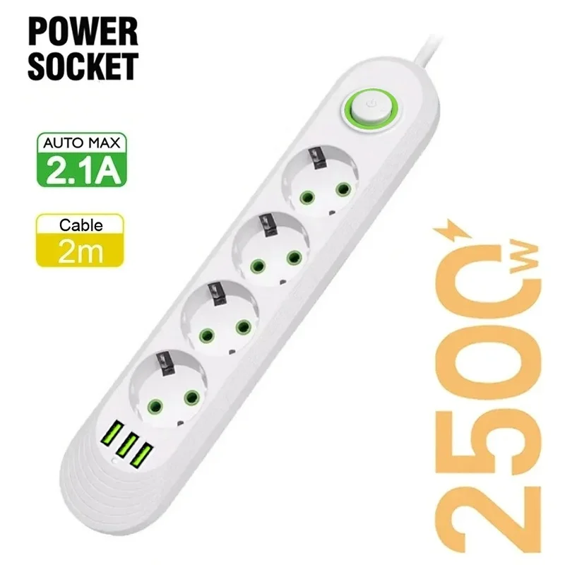 Rallonge multiprise EU 2 500 W, filtre réseau EU avec ports USB – Image 9