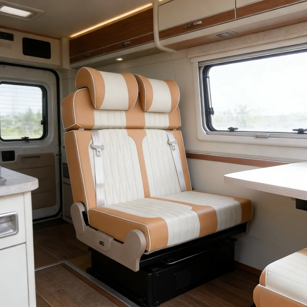 Sièges de camping-car en cuir de luxe réglables, convertibles en lit, avec appuis tête amovible, 2/3 places