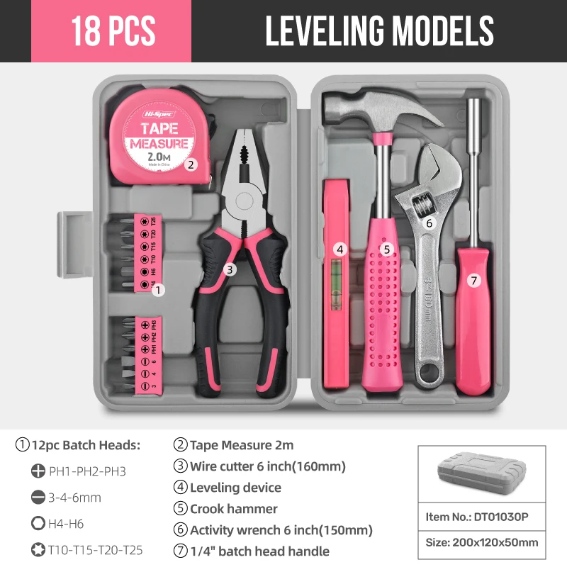 Kit d'outils (clés, marteau, pince, Outils mêtre etc::: )multifonctionnels Hi-Spec 18/19/20/39PCS – Image 12