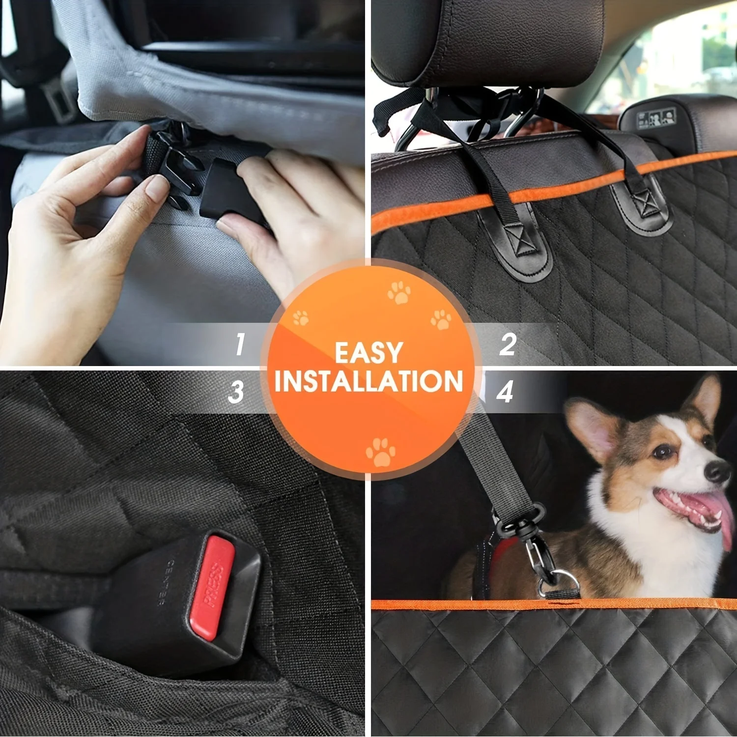 Housse de siège pour chien imperméable résistant noir/orange – Image 6