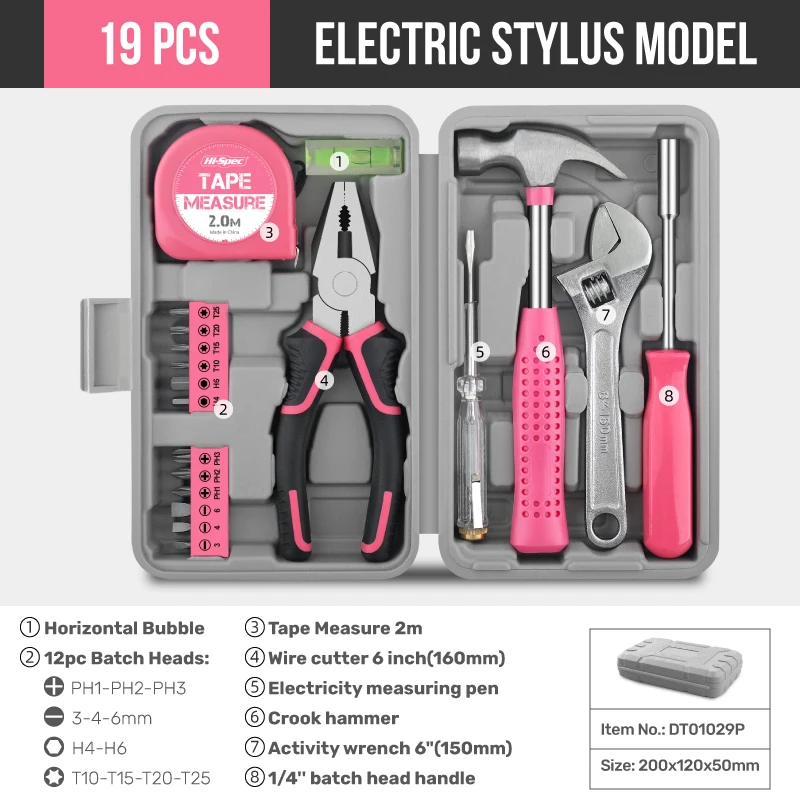 Kit d'outils (clés, marteau, pince, Outils mêtre etc::: )multifonctionnels Hi-Spec 18/19/20/39PCS – Image 11