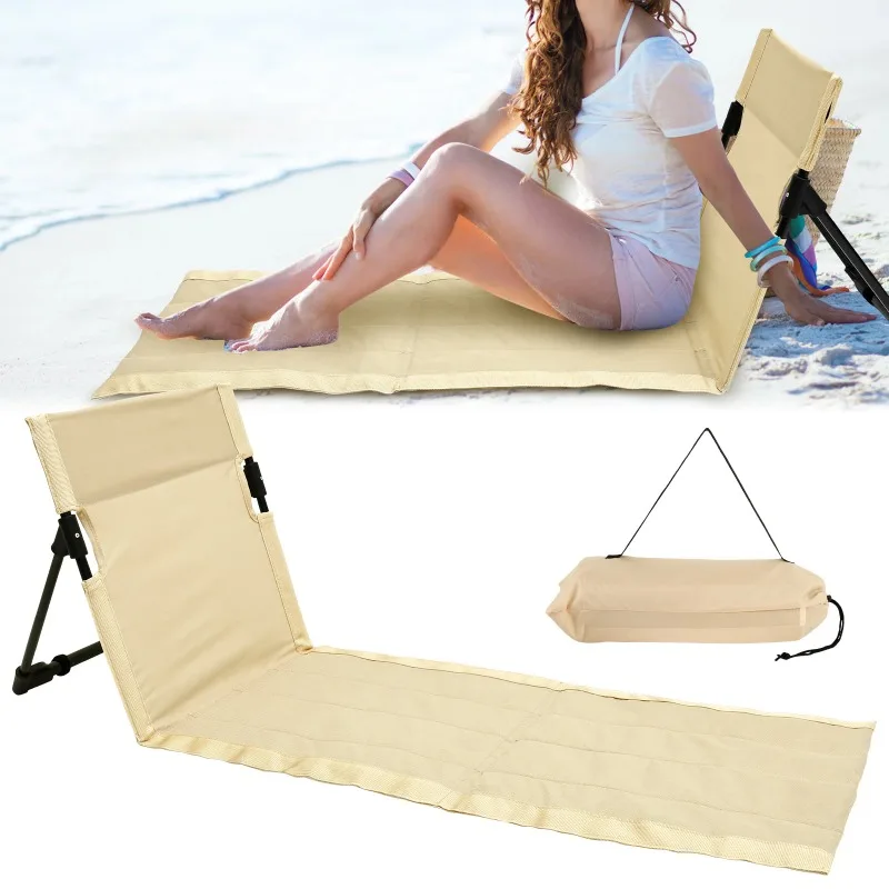 Chaise longue pliable extérieur plage camping, tissu Oxford dossier, coussin