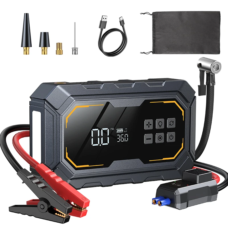 Démarreur de voiture portable 4 en 1 (Éclairage LED Compresseur gonflage et chargeur auto) 12 V – Image 7
