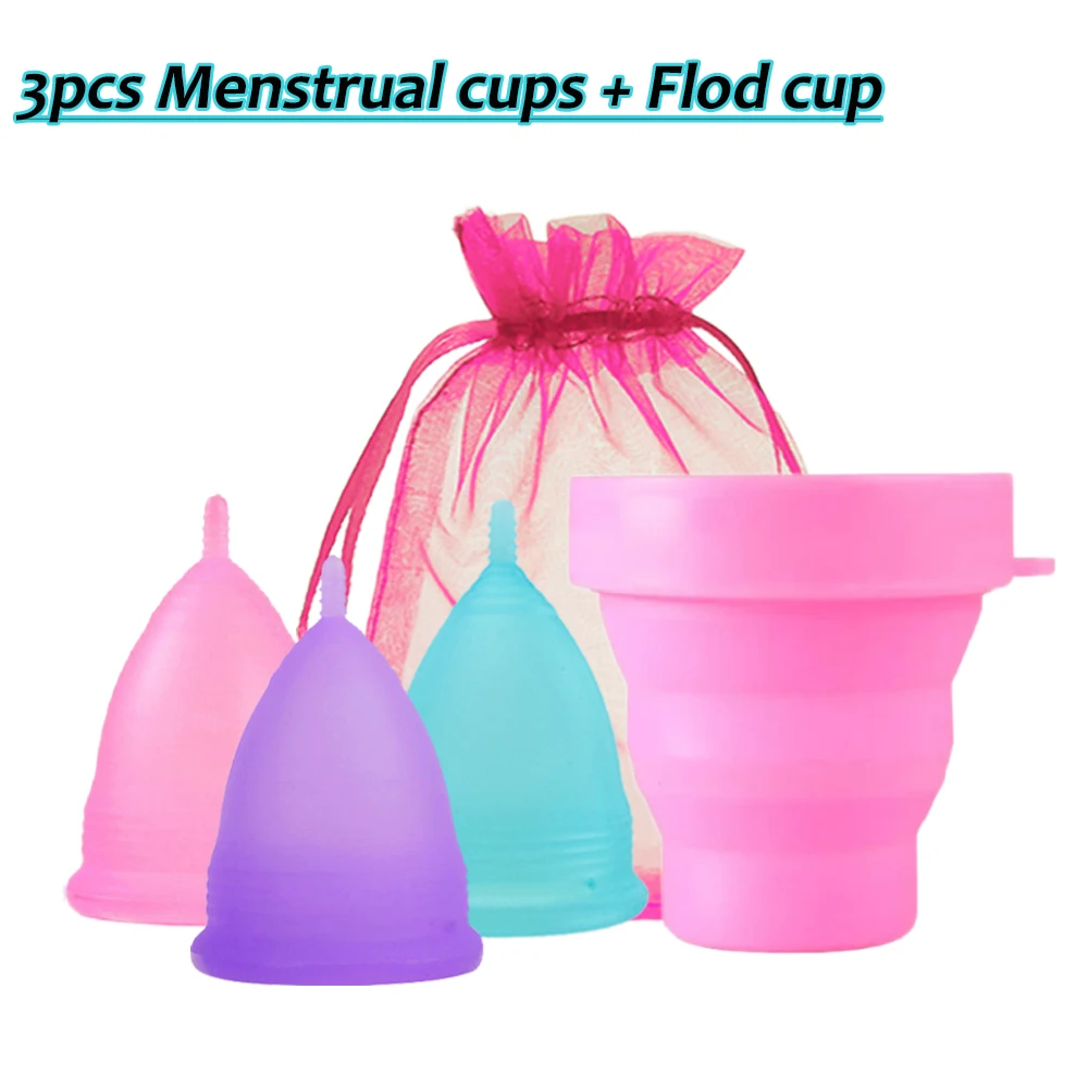 Ensemble de 4 coupes menstruelles + bol récuperation en Silicone pour femmes, hygiènique collecteur menstruel