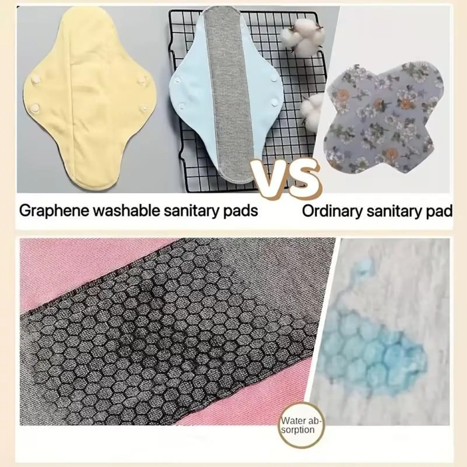 Serviettes hygiéniques réutilisables pour femmes, 6 pièces, imperméables pertes menstruelle et incontinance – Image 3